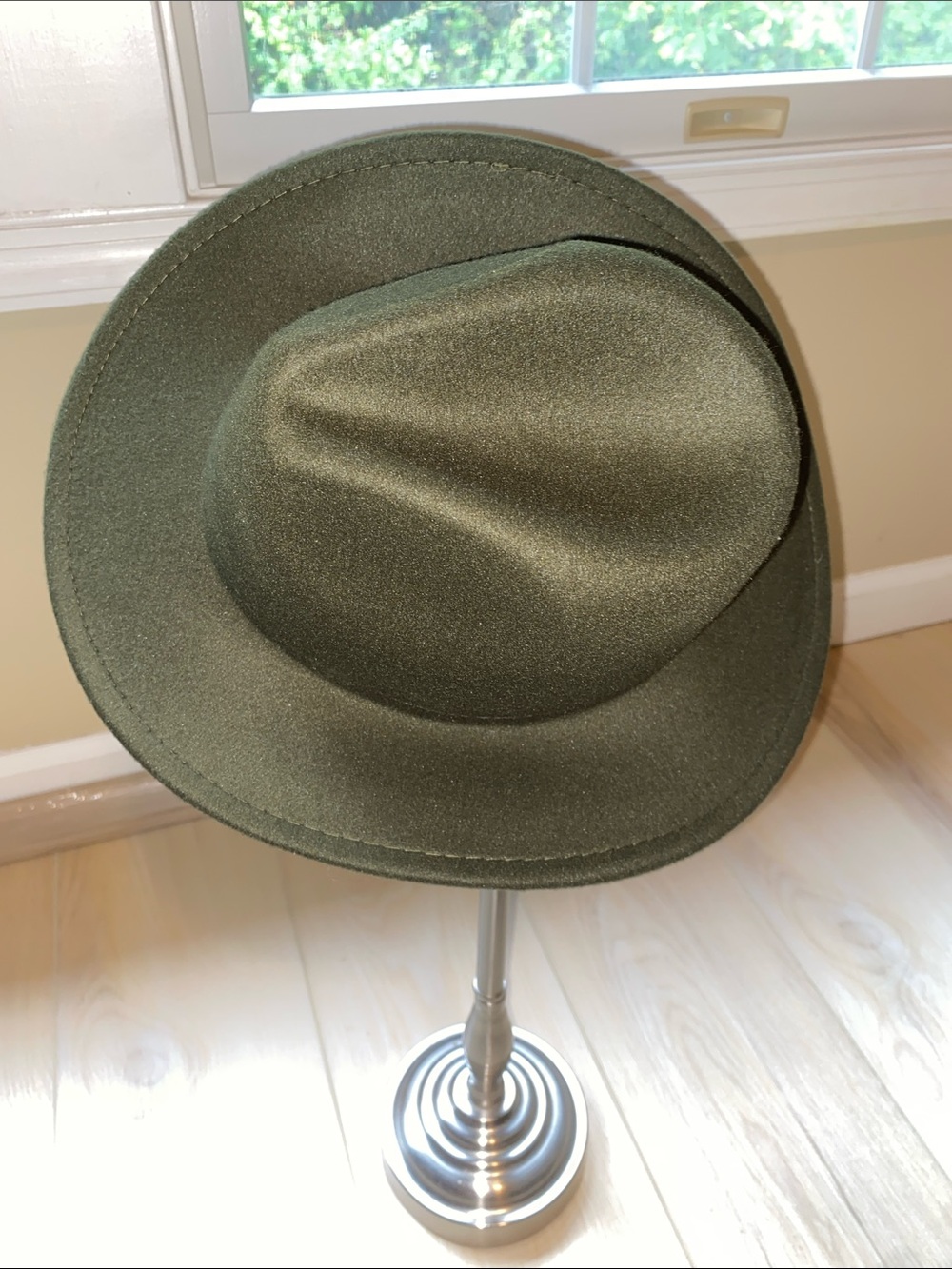 Olive Green Wool-like Fedora Hat - Men